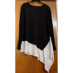 PURE DKNY ASYMMETRIC MIXED MEDIA LONG SLEEVE TOP